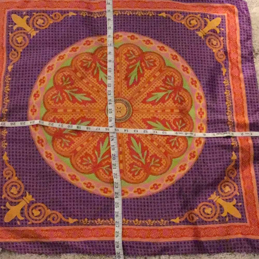 Scarf 30 inch square - orange, purple, gold, color - Picture 5 of 8